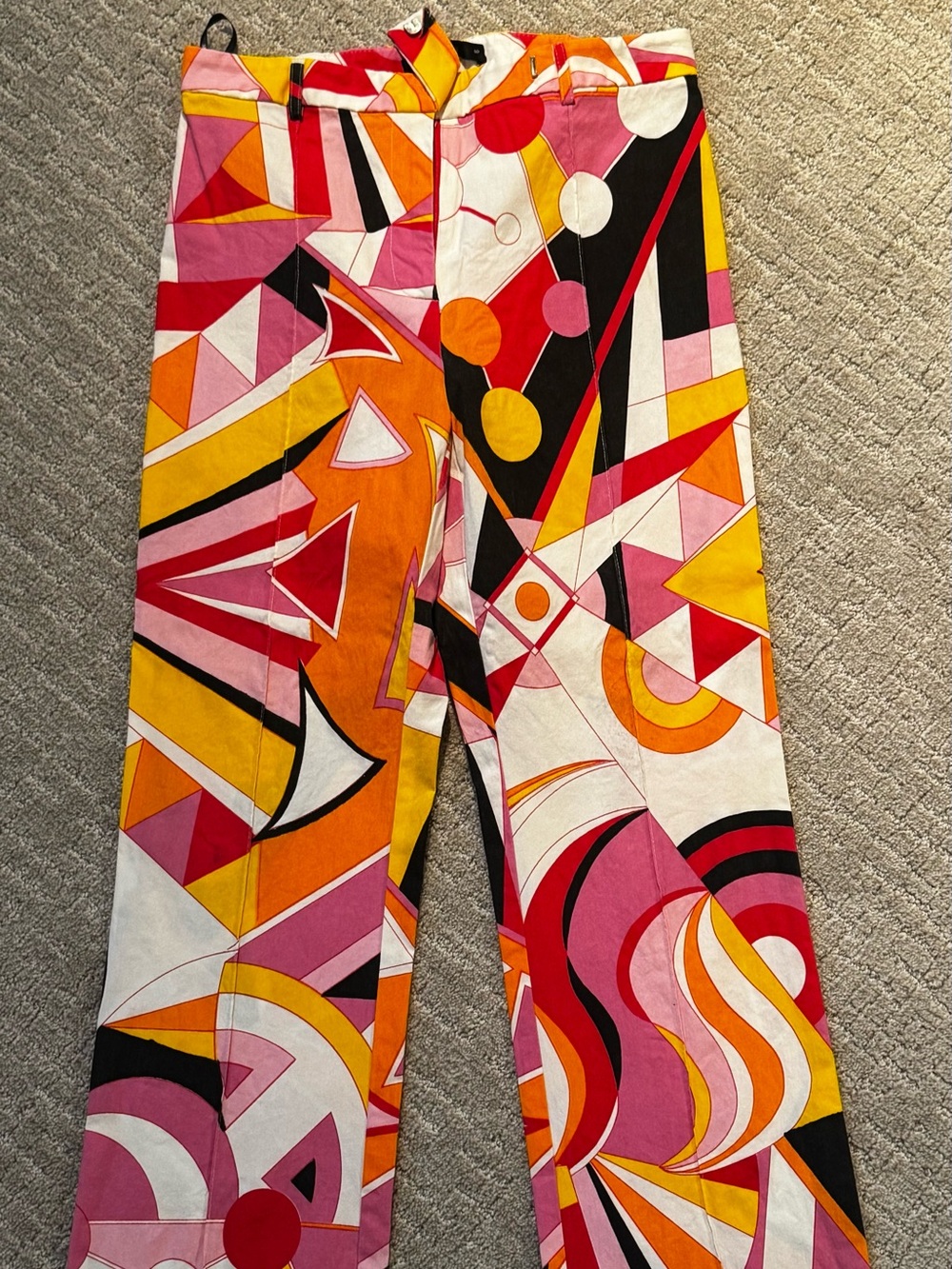 View Label Multicolor Printed Fabric - Pink, Orange, Yellow, Black, White
